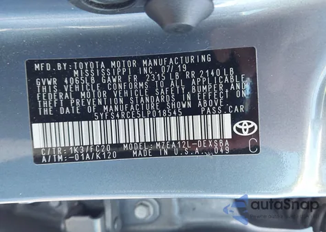 2020 Toyota Corolla Se из США, поврежденный, VIN 5YFS4RCE5LP018545